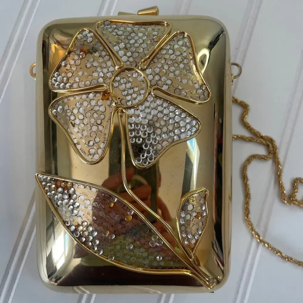 Vintage Miriam Marshall Designer Art‎ Deco Purse Gold Flower Gems READ
