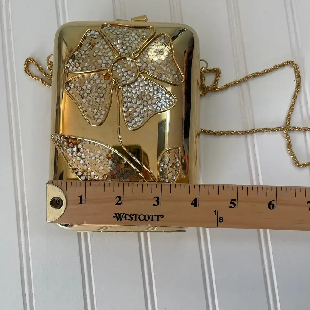Vintage Miriam Marshall Designer Art‎ Deco Purse Gold Flower Gems READ