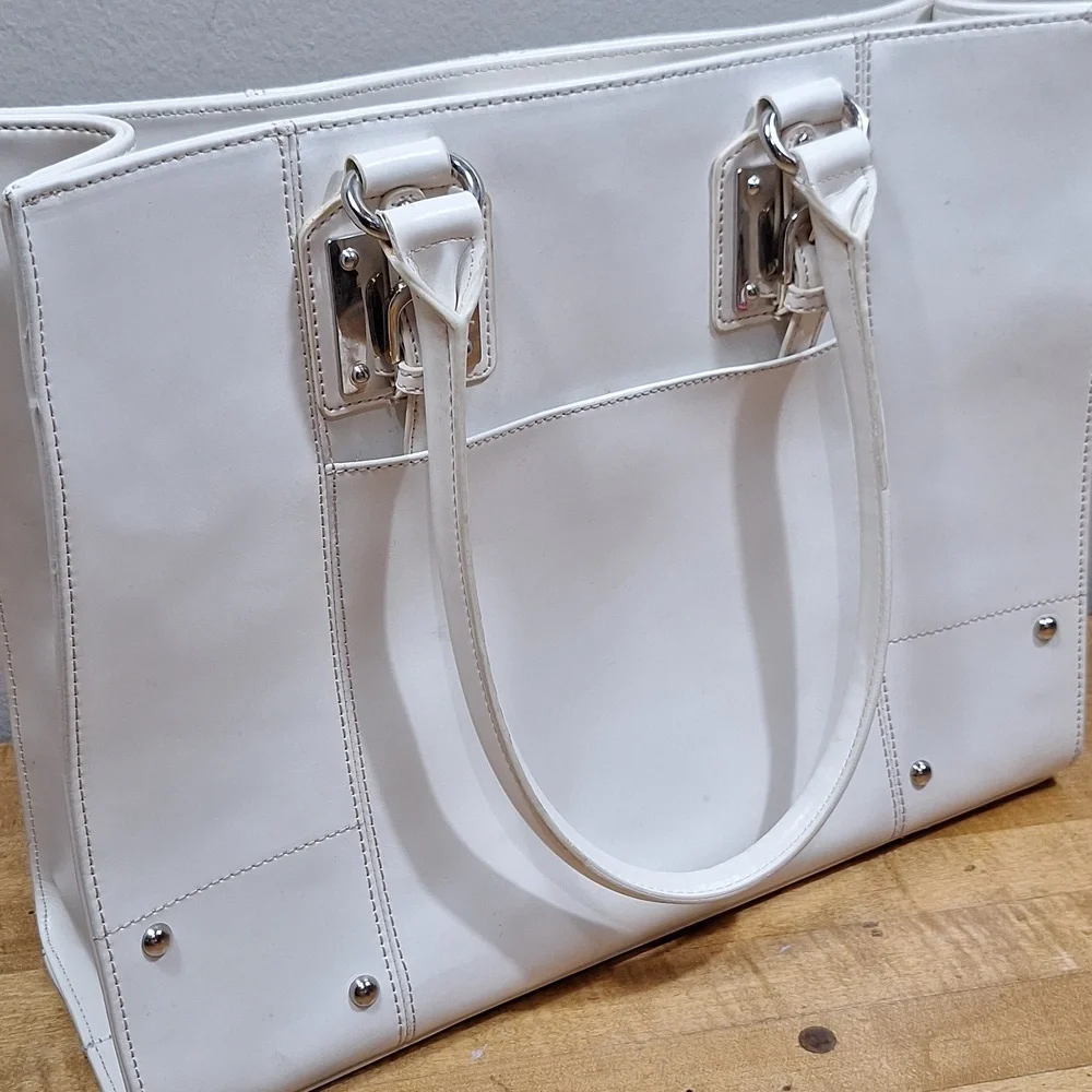 Wilsons Leather White Tote Bag Laptop Size As Is Satchel Executive Handbag‎