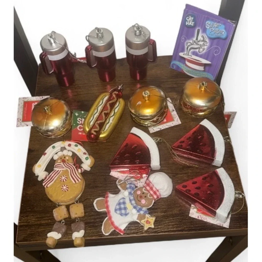 12pc Food Drink Christmas Ornament Lot Cat in the Hat Burger Hot‎ Dog Watermelon