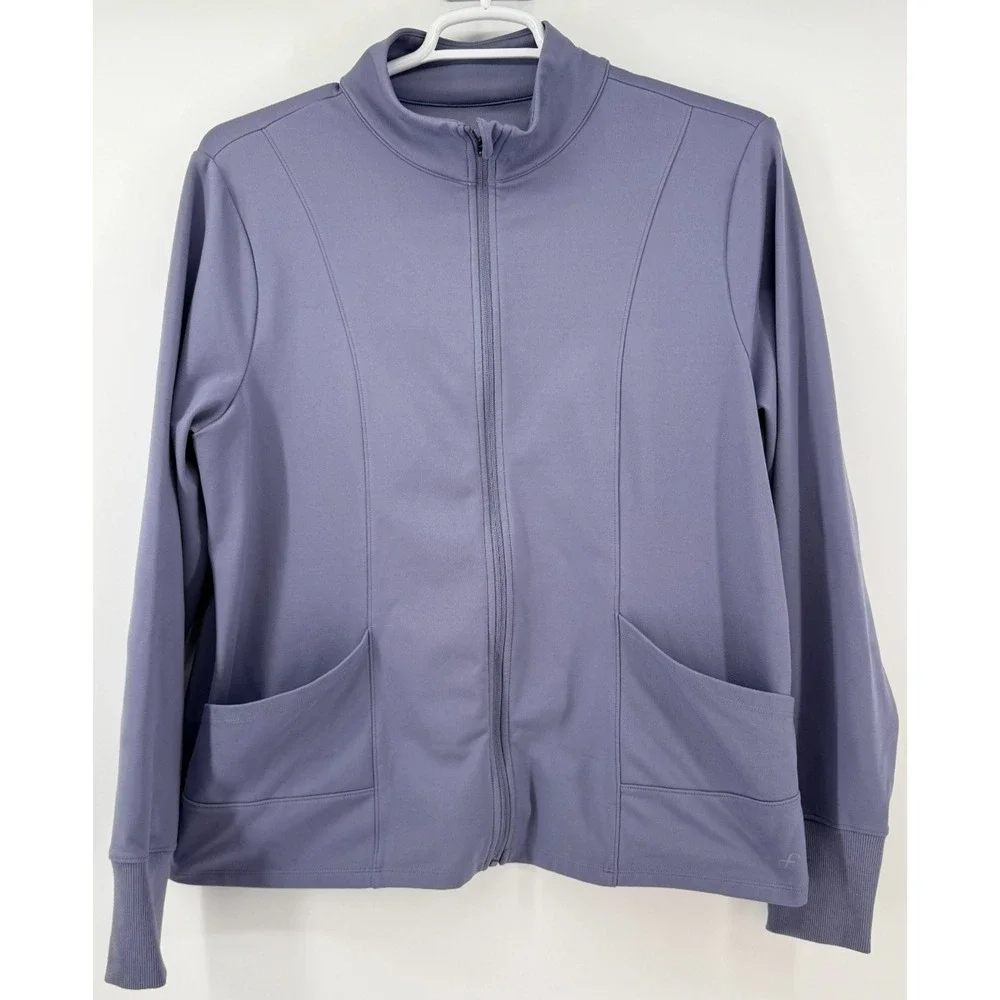 Free Fly Full Zip Jacket Womens 1X‎ Gray Purple Lightweight Stretch Athleisure