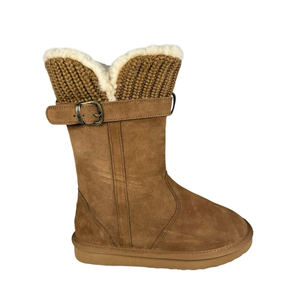 BEARPAW Women's Boots SUEDE LEATHER W/ KNIT‎ DETAIL, TAN , Size 7