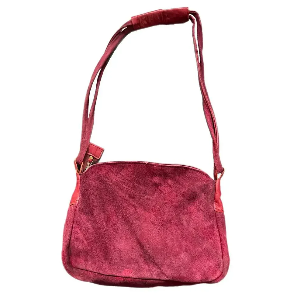 Burgundy‎ Suede and Leather Shoulder Bag OS