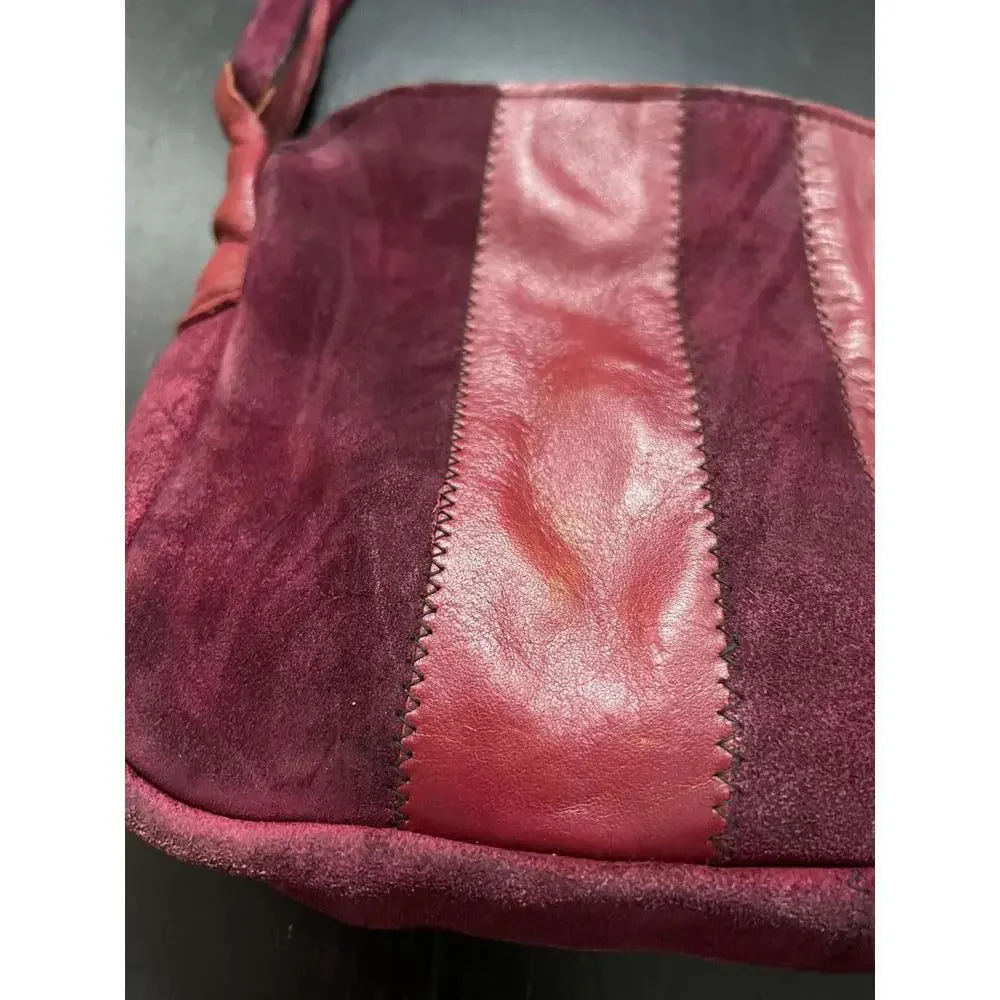 Burgundy‎ Suede and Leather Shoulder Bag OS