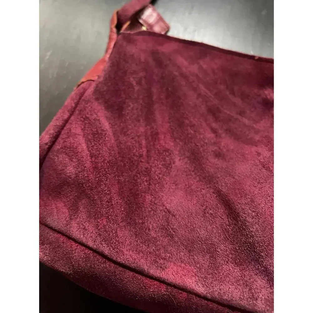 Burgundy‎ Suede and Leather Shoulder Bag OS