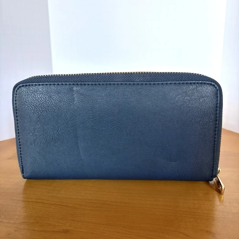Blue/Teal Zip Around Wallet Gold Padlock‎ Accent Accordion Organizer Clutch Coin