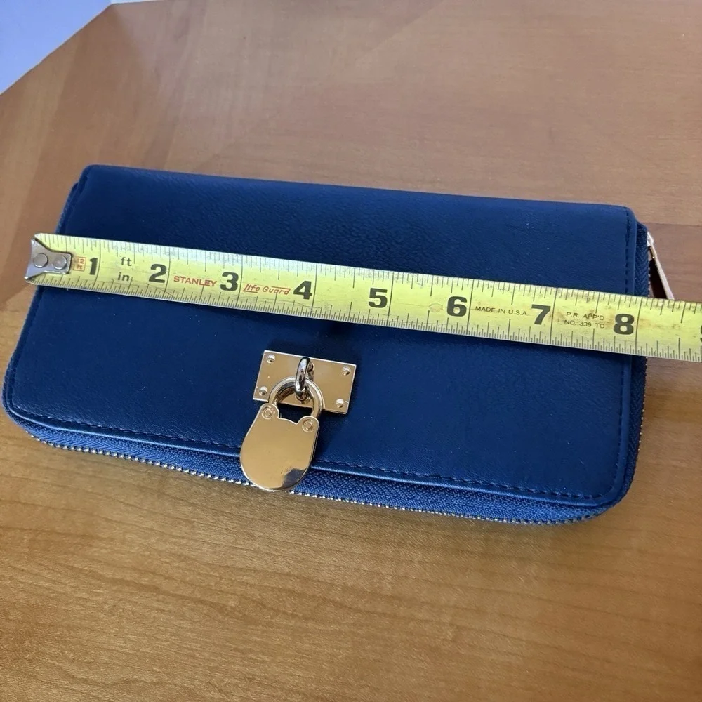 Blue/Teal Zip Around Wallet Gold Padlock‎ Accent Accordion Organizer Clutch Coin
