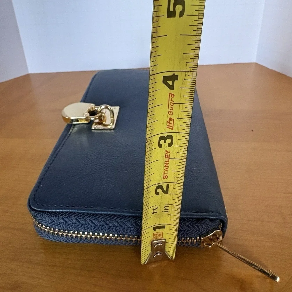 Blue/Teal Zip Around Wallet Gold Padlock‎ Accent Accordion Organizer Clutch Coin