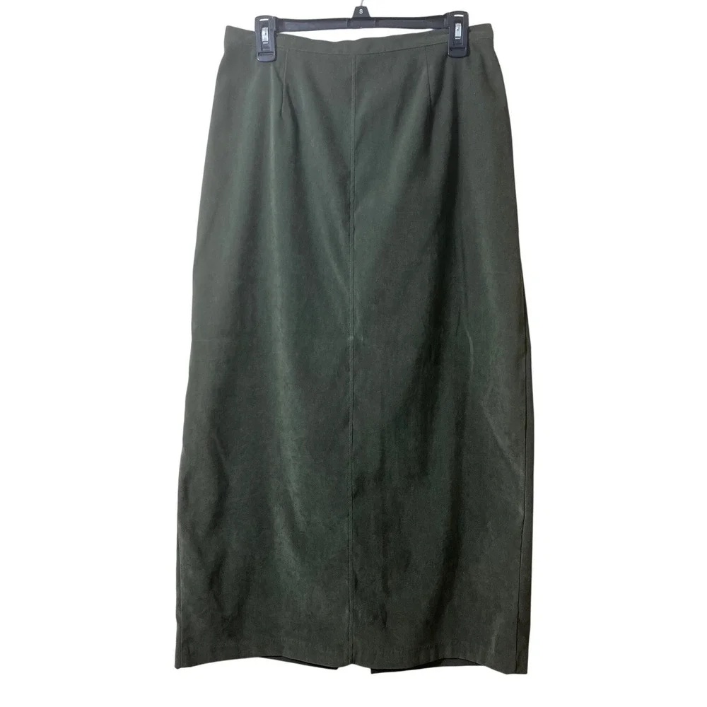 Fashion Bug Olive Green Faux Suede Maxi Skirt Size 14 XL Vintage Cottagecore