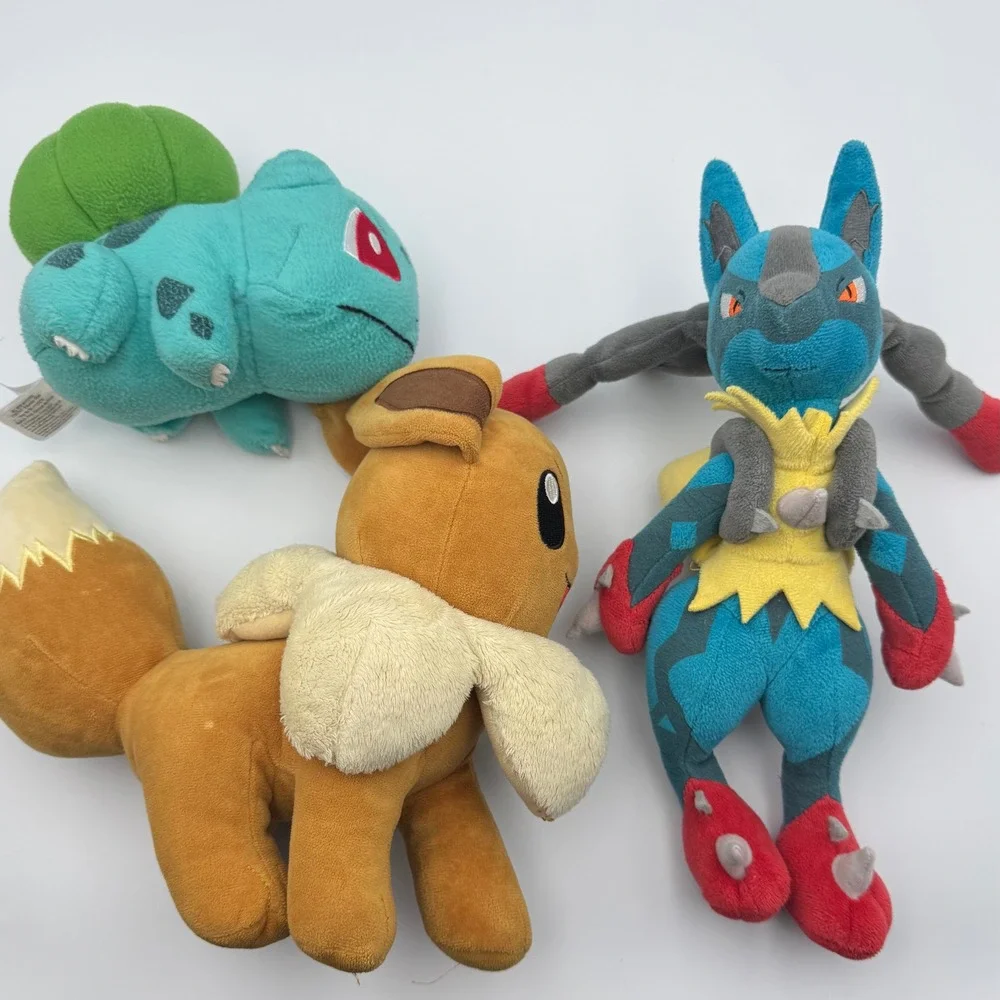 Pokemon Plush Lot Mega Lucario Pokemon Center Bulbasaur TOMY Eevee Bundle 3pc‎