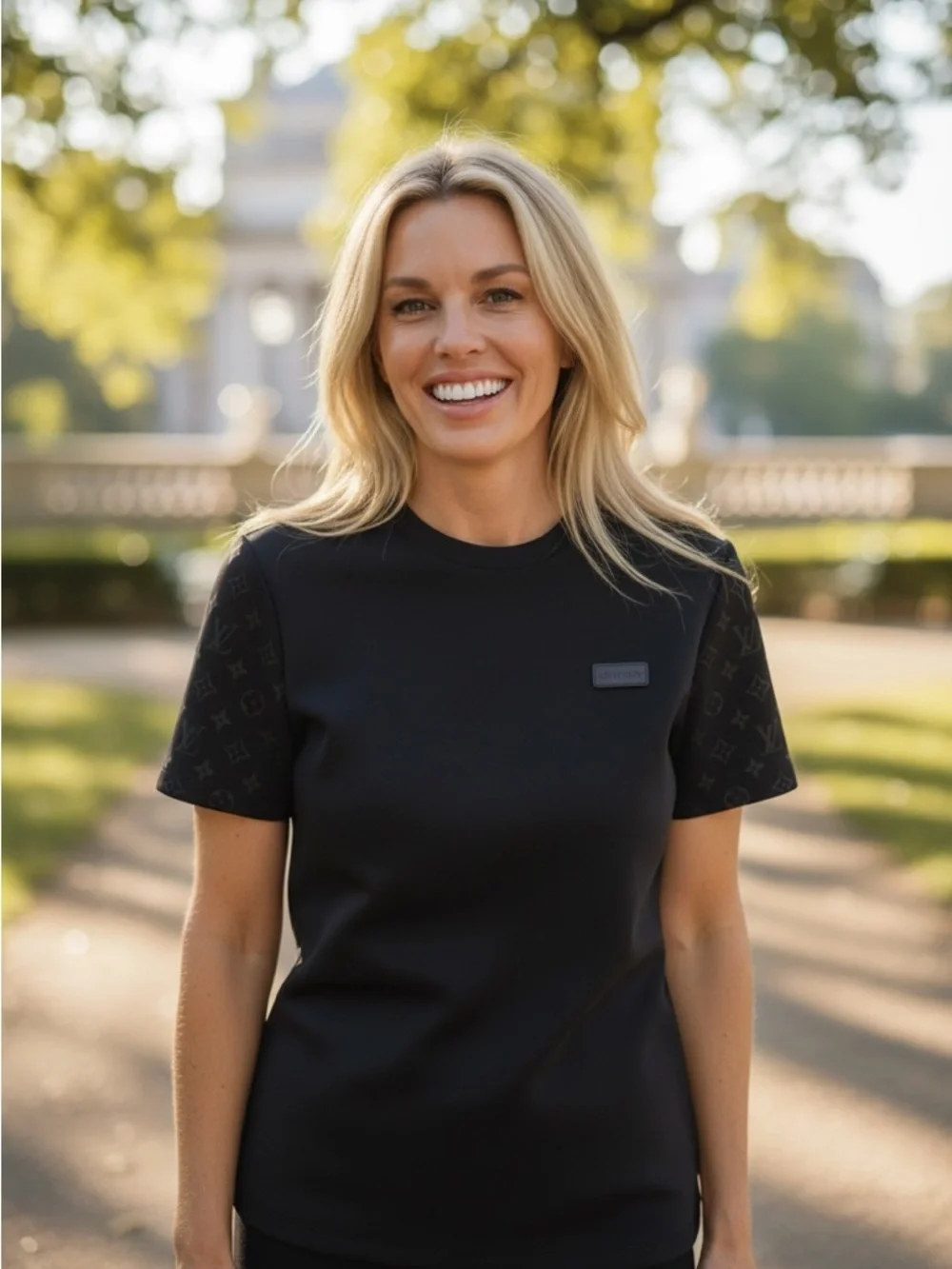 Louis‎ Vuitton Black Short-Sleeve Logo Thick Top 114
