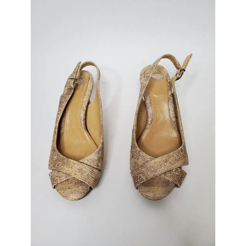 Nurture Leather Peep Toe Neutral Sparkle Snakeprint Slingback Heels