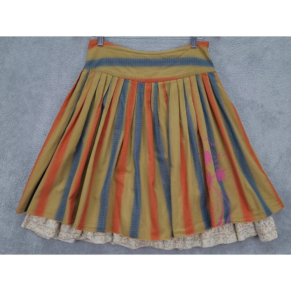 Bebe‎ Multi Colored Striped Pleated Skirt Sz Small Lined Boho Made in USA