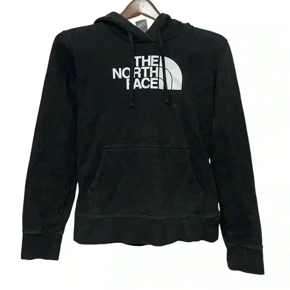 The North Face Hoodie Black Men's Small White Half Dome Logo With White In Hood
