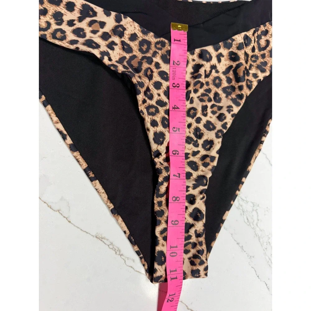 AIMAGE Womens‎ Leopard Print High Waisted Bikini Set Brown Black Size M NWT