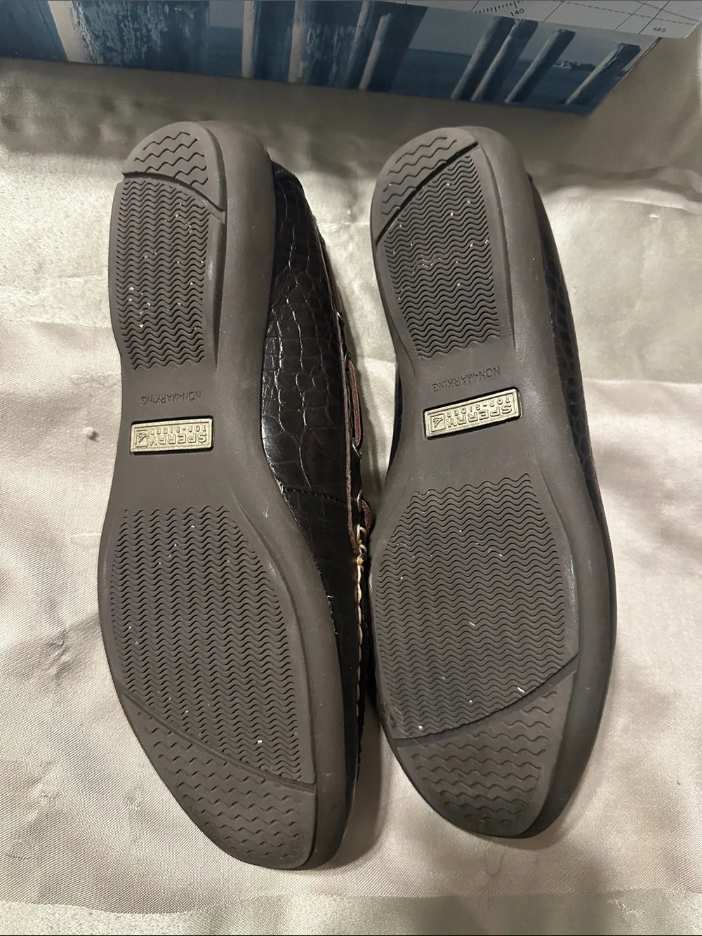 Women’s Sperry “Get Wet” Top Siders, Croc-Embossed Brown Leather Loafers