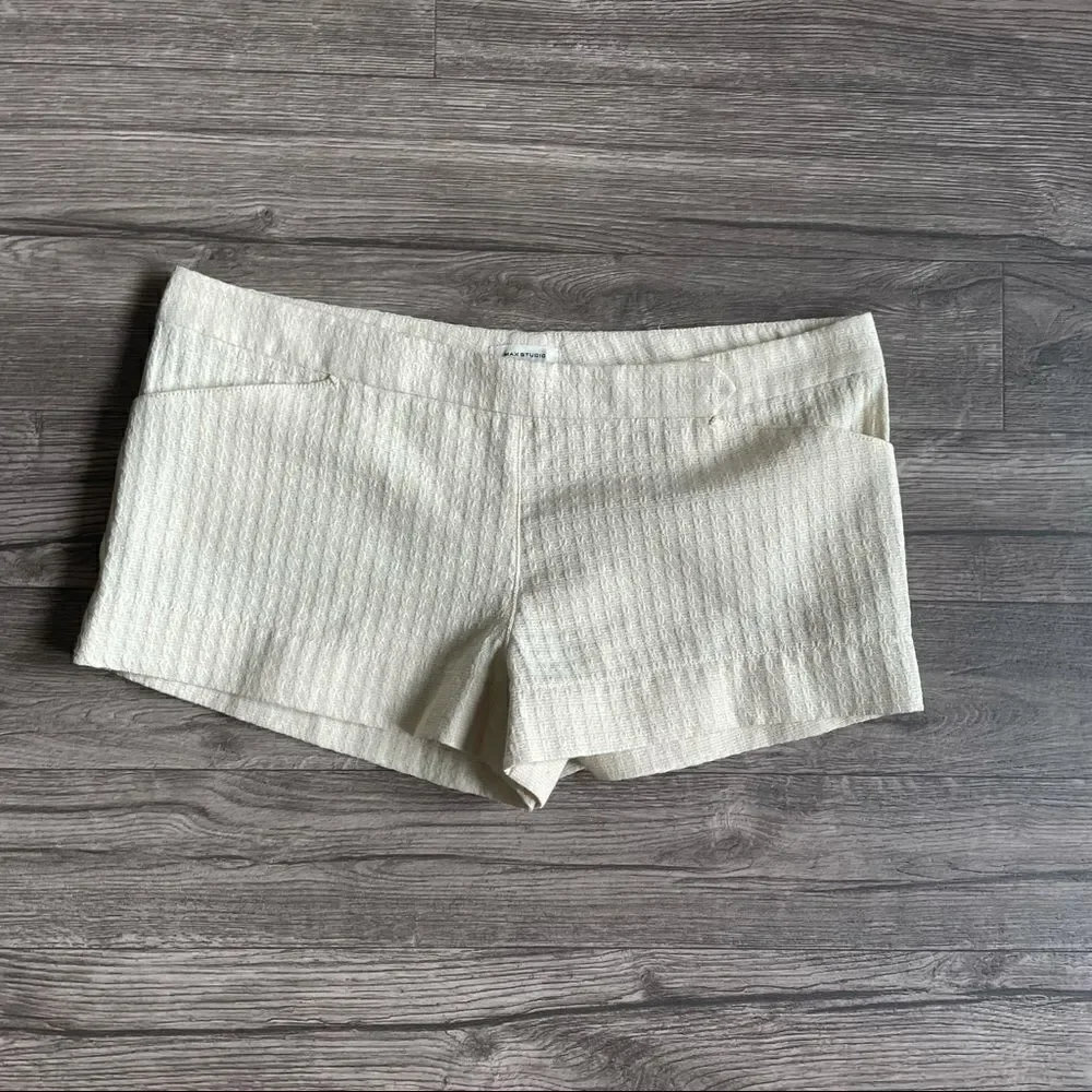 MAX STUDIO Vintage Light Yellow Textured Tailored Dress Shorts