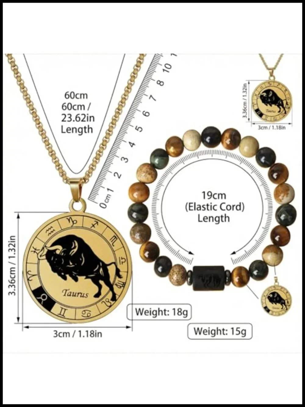 3-Piece Zodiac Jewelry Set Stainless Steel Constellation Necklace & Bracelet