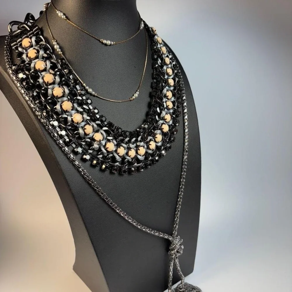 Goth Glam Necklace Lot Maximalist Extra‎ Long Beaded Tassel