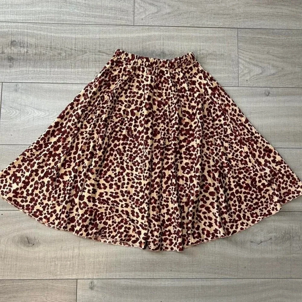 Leopard‎ Print Midi Skirt Animal Print Flowy Elastic Waist - Size 6