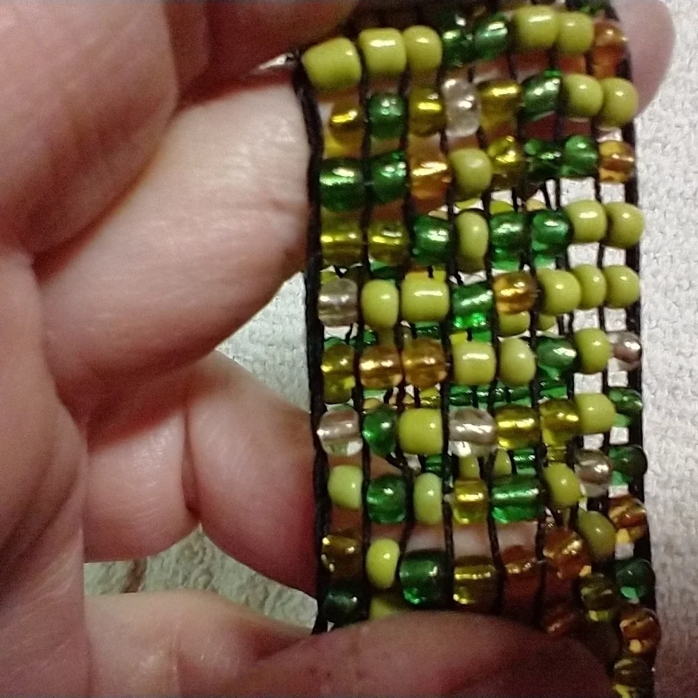 Yellow green beaded stretch wide bracelet