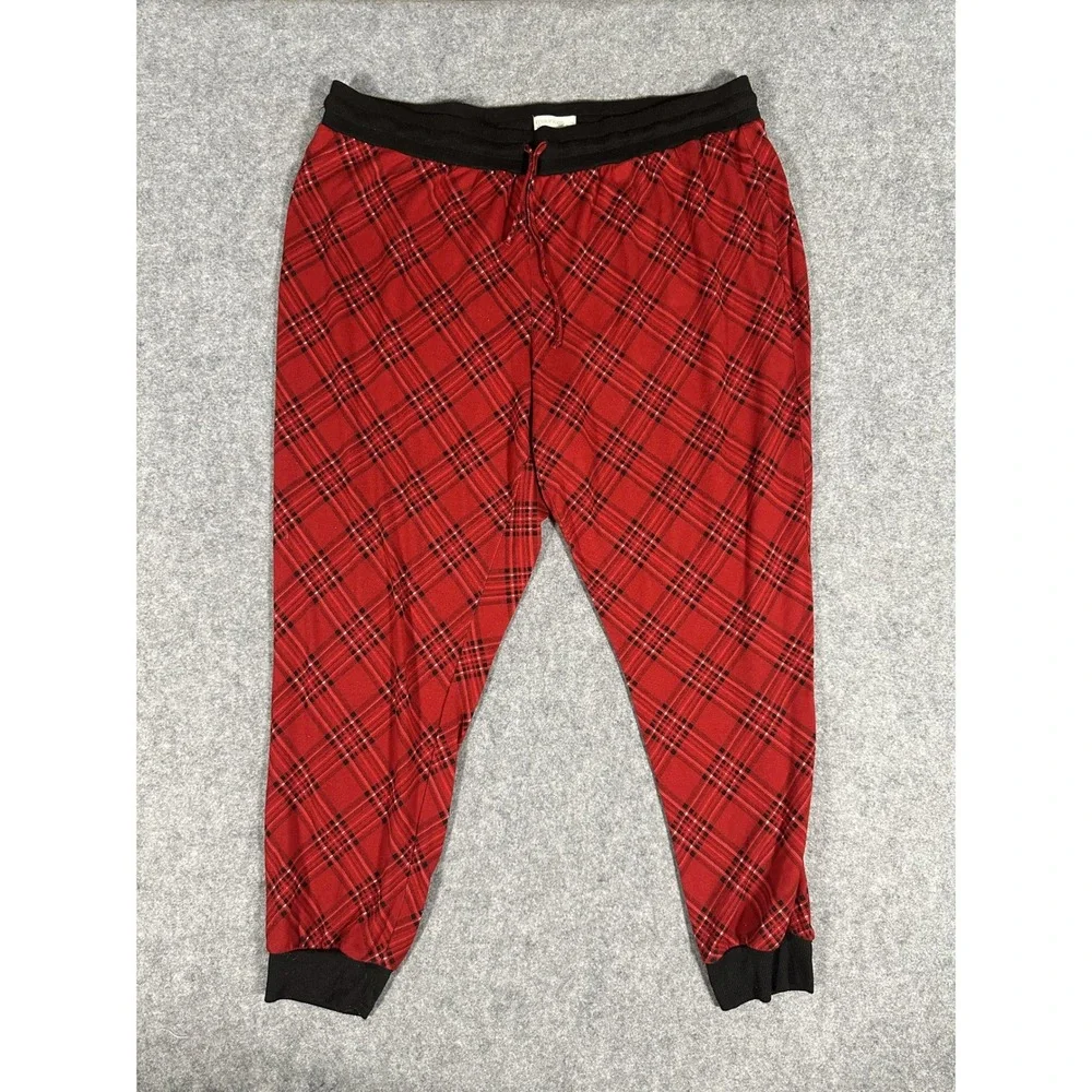 Maurices‎ Sleep Pajama Joggers 1X Red Plaid Ribbed Knit Drawstring Waist