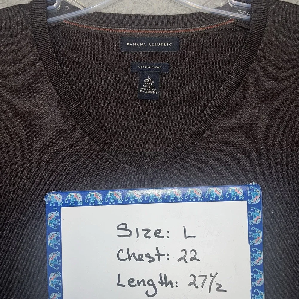 Banana Republic‎ Sweater Men's Sz L Brown Cashmere Silk Luxury Blend V Neck