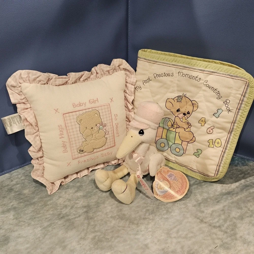 Vintage Baby Girl Plush‎ Keepsake Bundle Stork 
