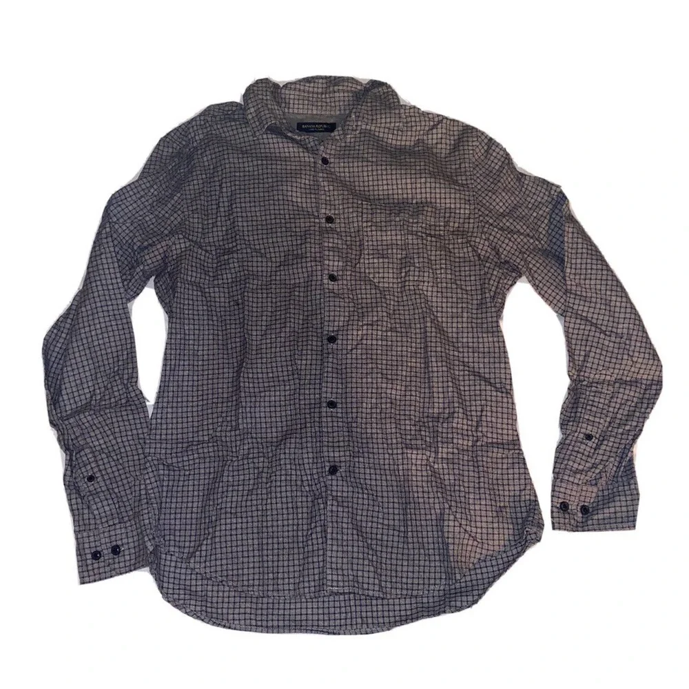 Banana Republic Luxe Flannel Camden Fit Windowpane Gray‎ Shirt Size Medium