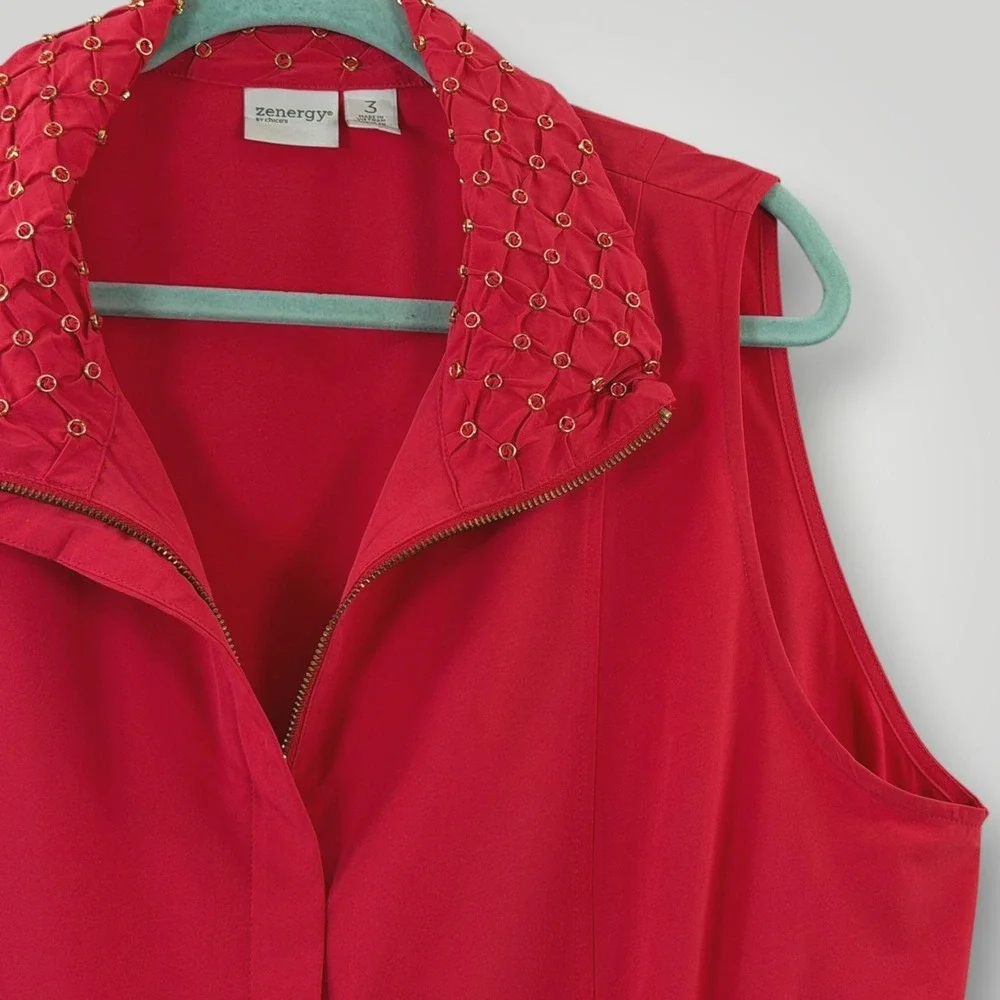 Zenergy Chico's 2 Piece Set Womens XL Red Studded Vest Capri Travel