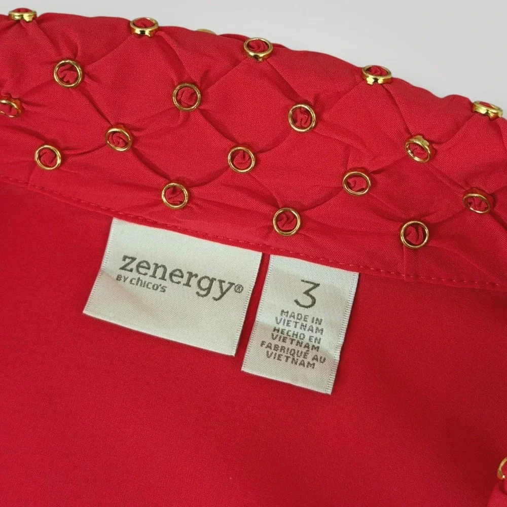 Zenergy Chico's 2 Piece Set Womens XL Red Studded Vest Capri Travel