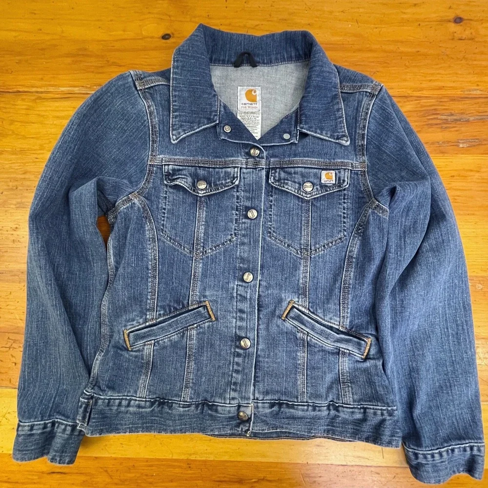 Carhartt Women Blue Wash Long Sleeve Snap Front Cotton Casual‎ Denim Jacket M