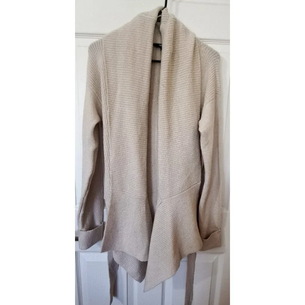 Simply Vera Wang Women's L Wrap Sweater Beige Long SleeveShawl Collar Belted