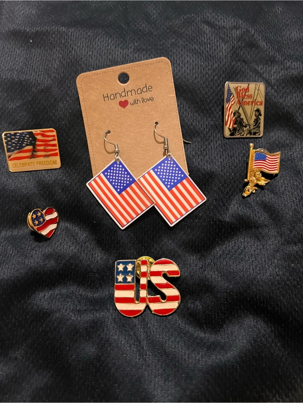 Handmade American Flag Dangle Earrings - Red, White & Blue