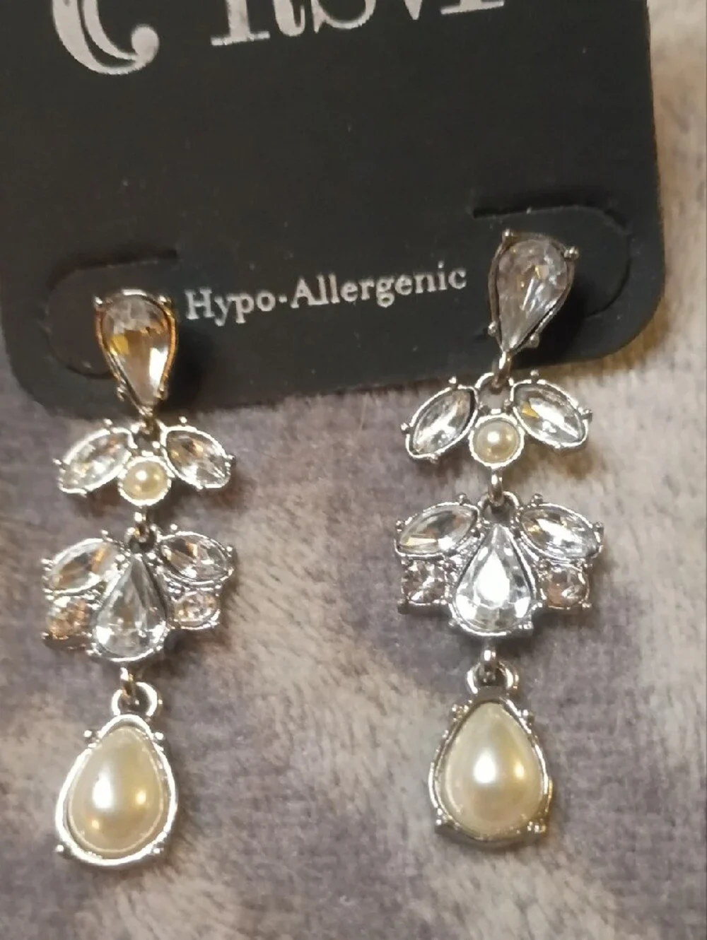 RSVP Silver Crystal and Pearl Drop Earrings