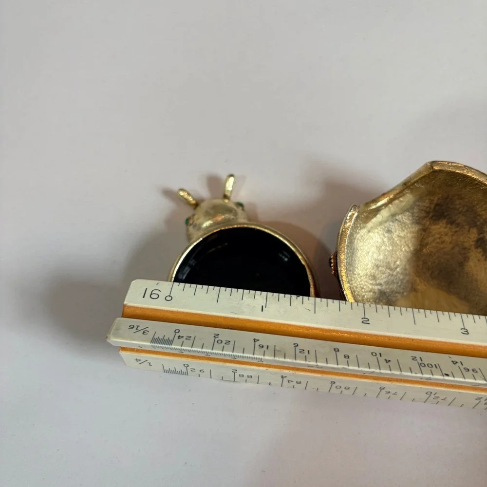 Vintage Red Enamel Ladybug Trinket Box Gold Tone Rhinestone Jeweled Lid