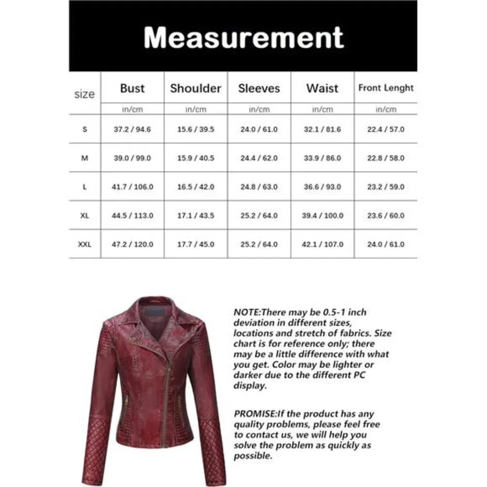 Red Faux‎ Leather Moto Jacket Fitted Quilted Bomber Motorcycle Biker Jacket Coat