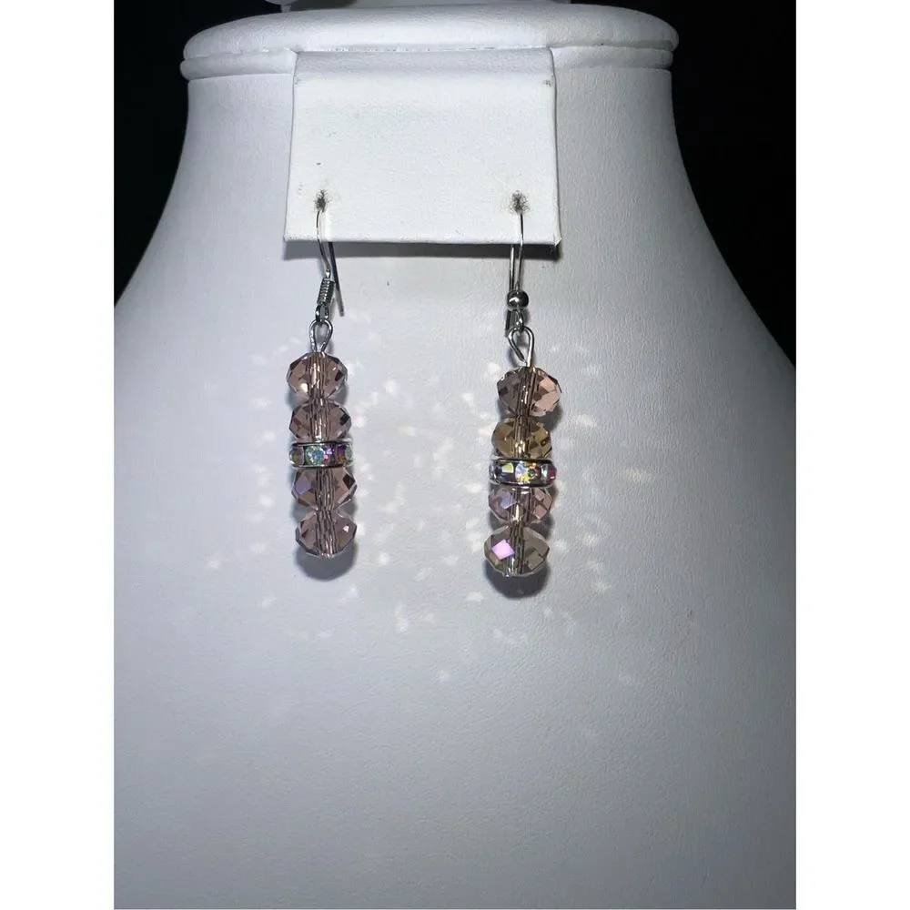 Pink Iridescent Faceted Bead Earrings