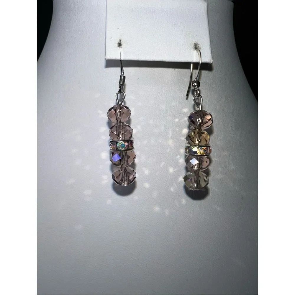 Pink Iridescent Faceted Bead Earrings