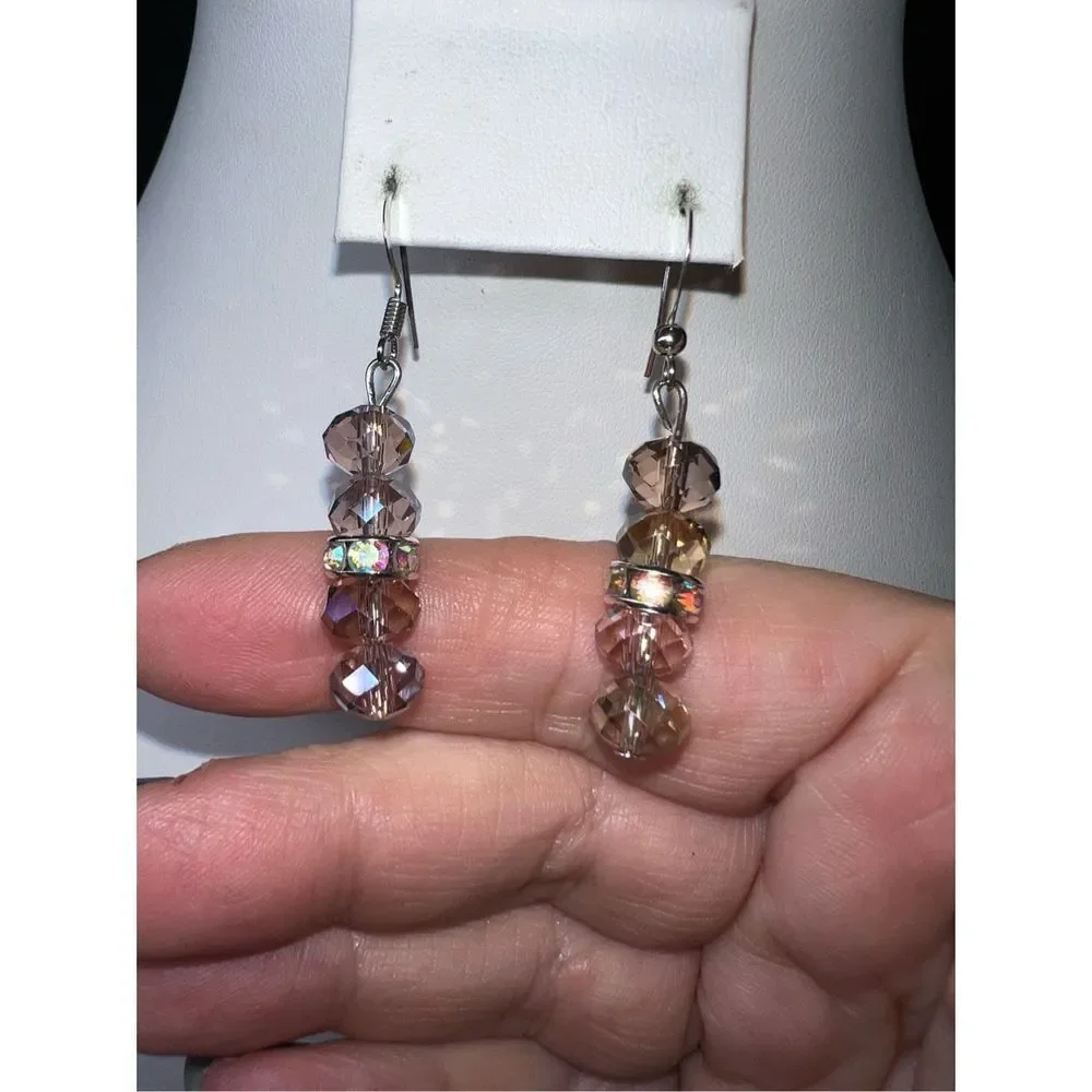 Pink Iridescent Faceted Bead Earrings