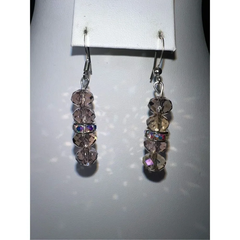 Pink Iridescent Faceted Bead Earrings