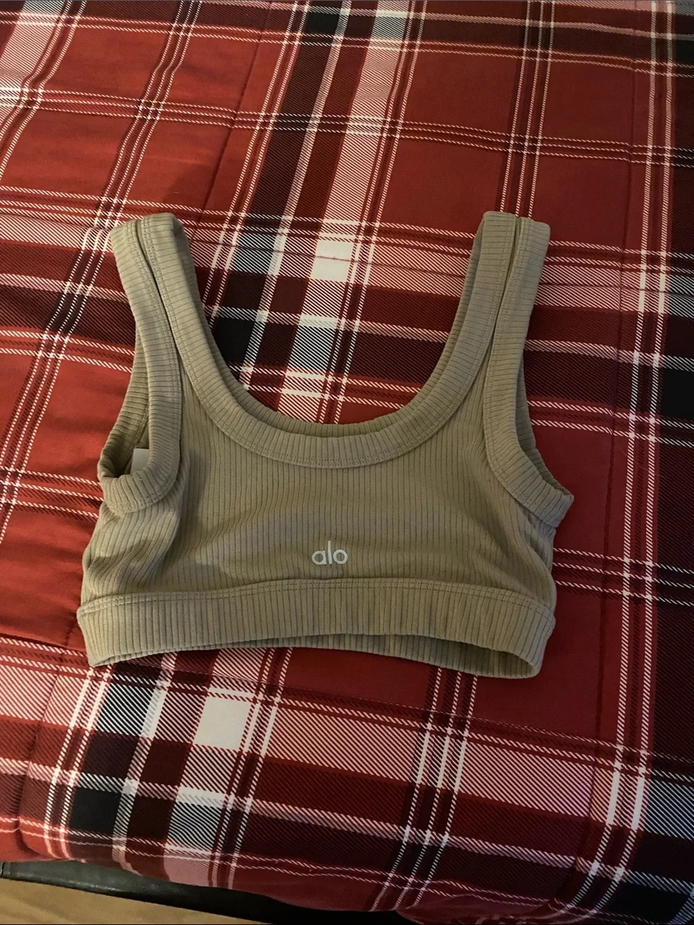 ALO Yoga Ribbed Scoop Sports Bra - Taupe