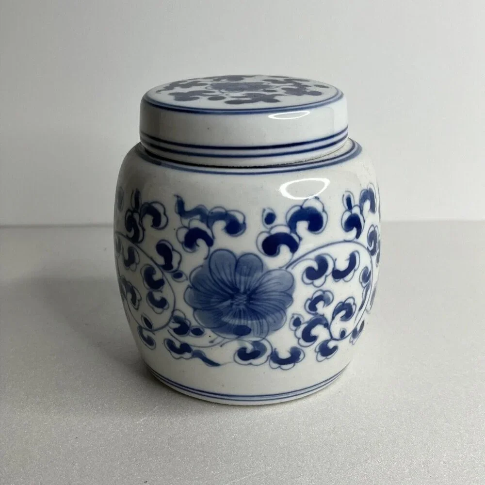 Chinese Blue&White Flower Arabesque Muffle‎ painting TEA CADDY
