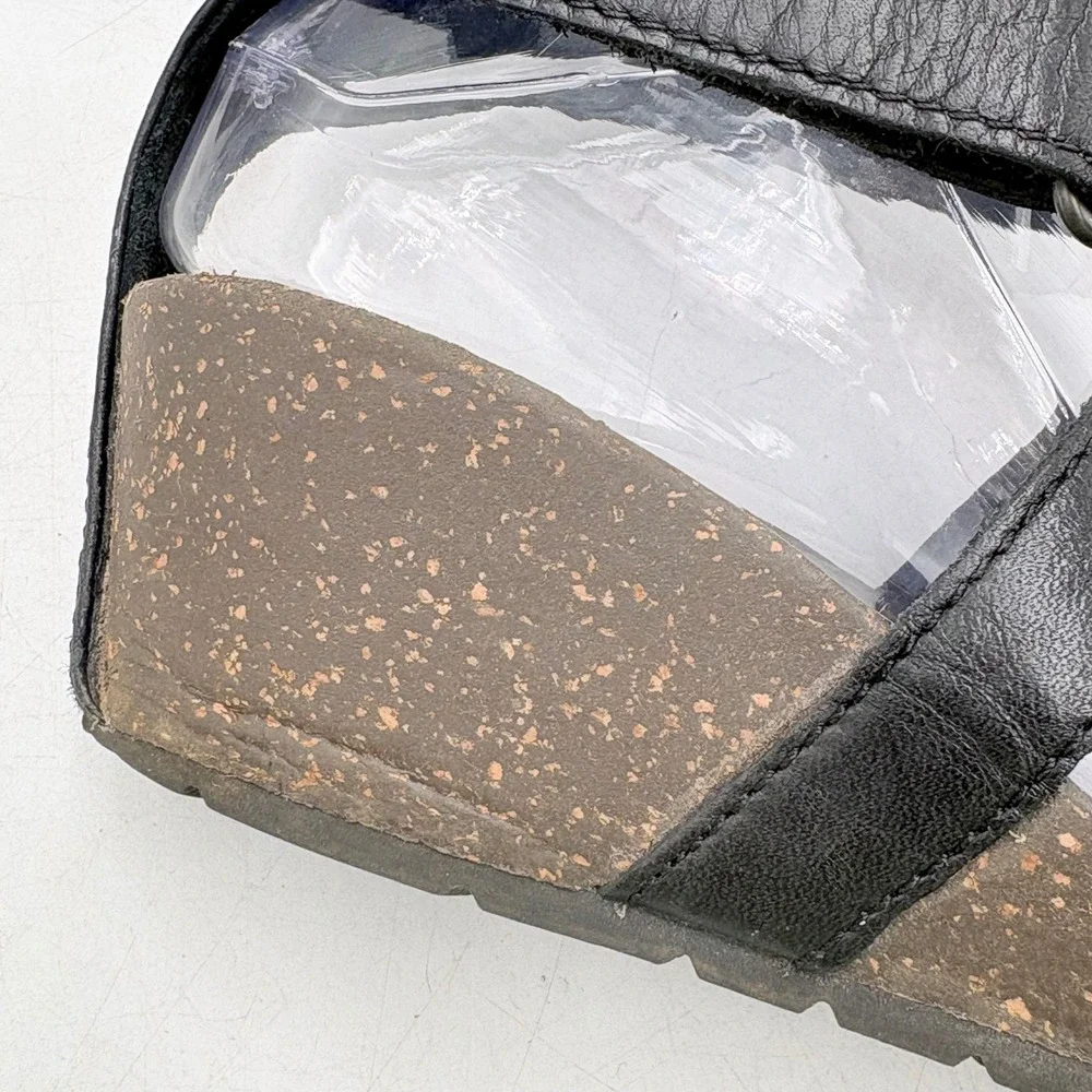 Teva Wedge Sandals Women 8.5 Black Excellent Leather Cork Ankle Strap Comfort