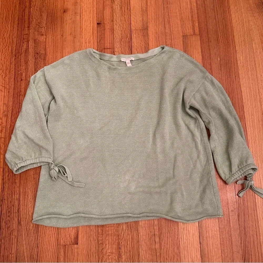 Eileen Fisher Sweater  Organic Linen Tie-Cuff  Light Green Women’s Sz XS #