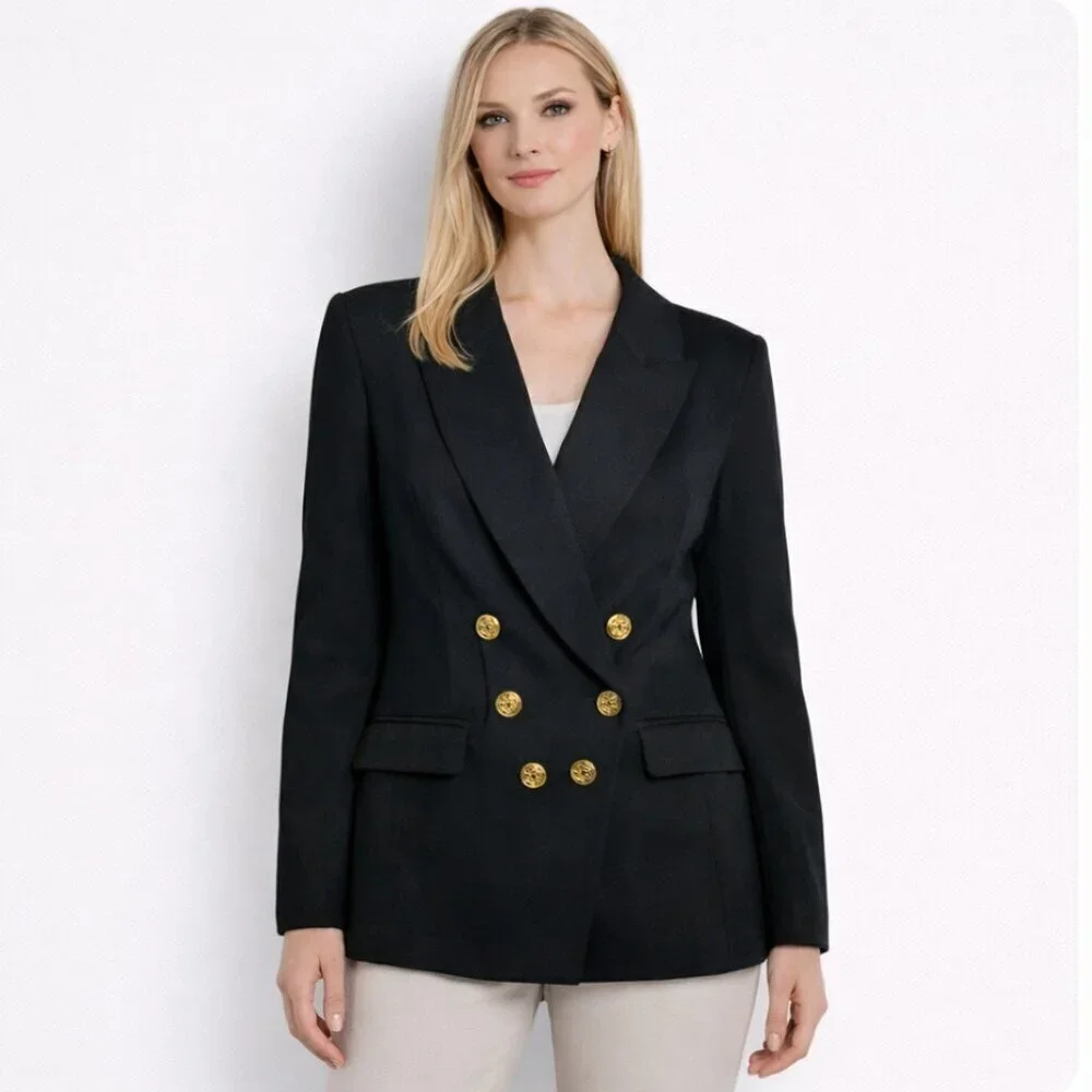 CAbi Navy Preppy Blazer Women’s Size 6 Yacht Club Nautical Gold Buttons