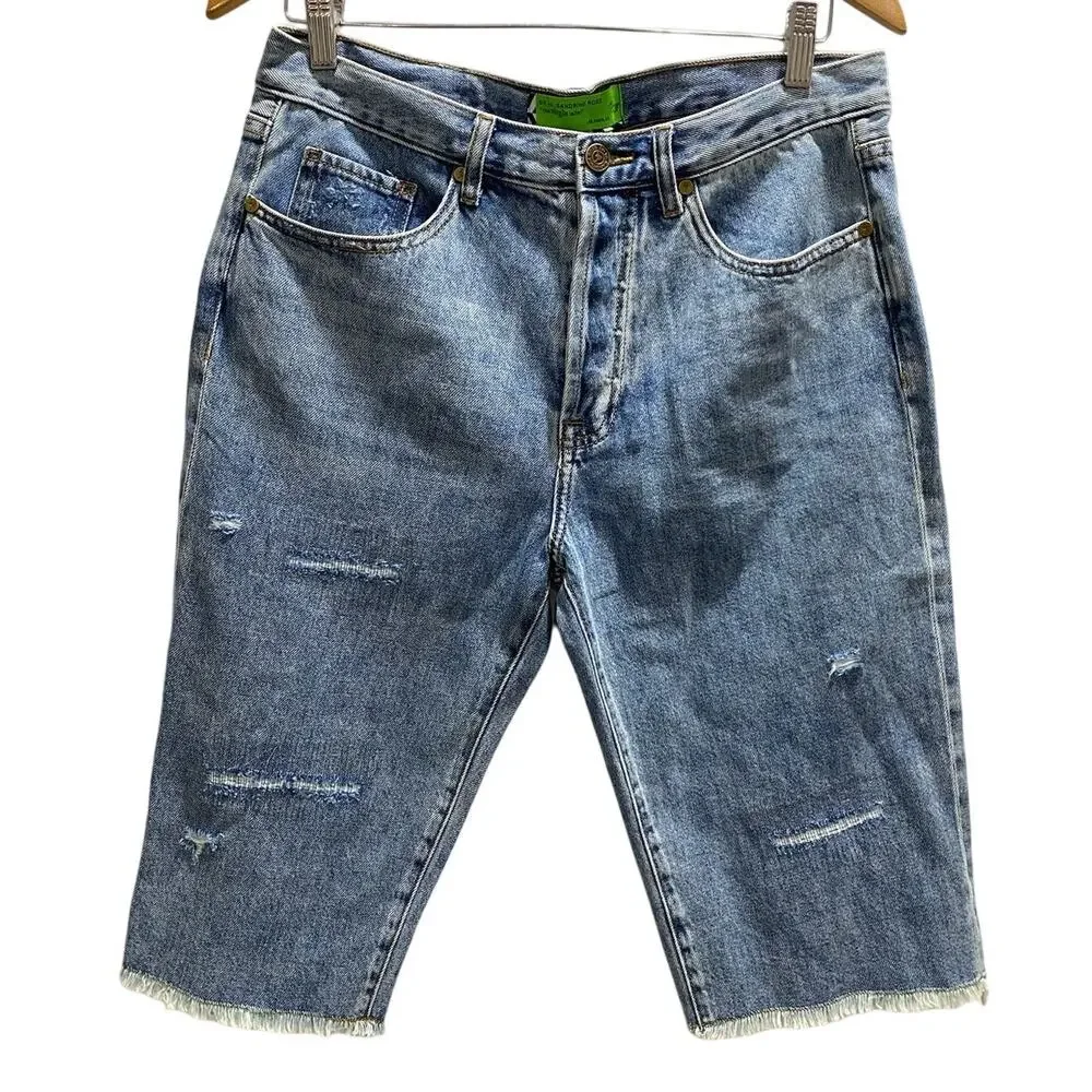 Sandrine Rose Free People Original‎ Blue Raw Hem Denim Bermuda Shorts Sz 28 New