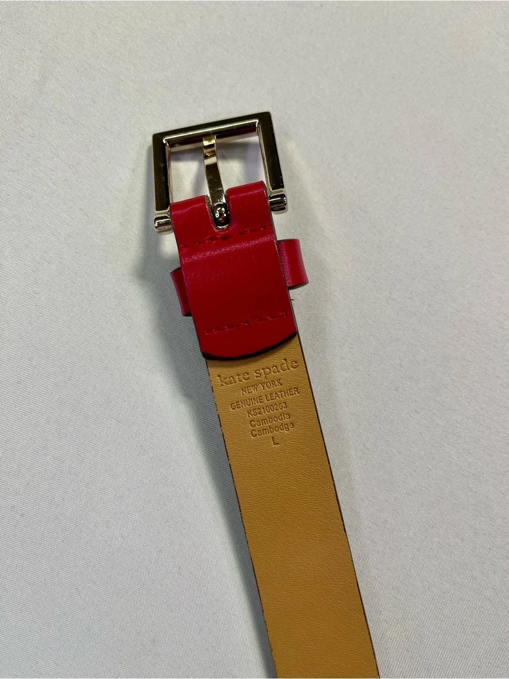 Kate Spade Women’s Red Leather  Gold Toned Square Buckle Heart Shaped Rivets - L