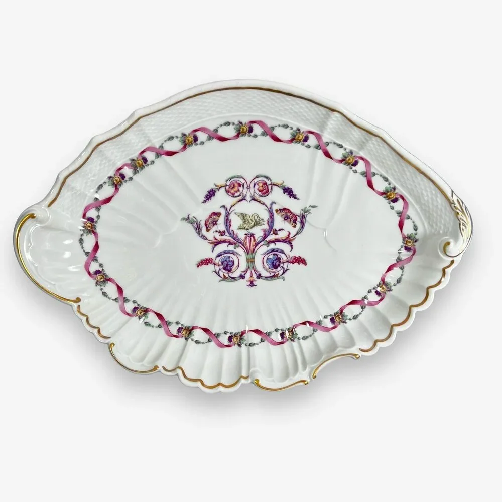 Richard Ginori vecchio  oval dish Rapallo pattern swans pink border 11 x 7 ins