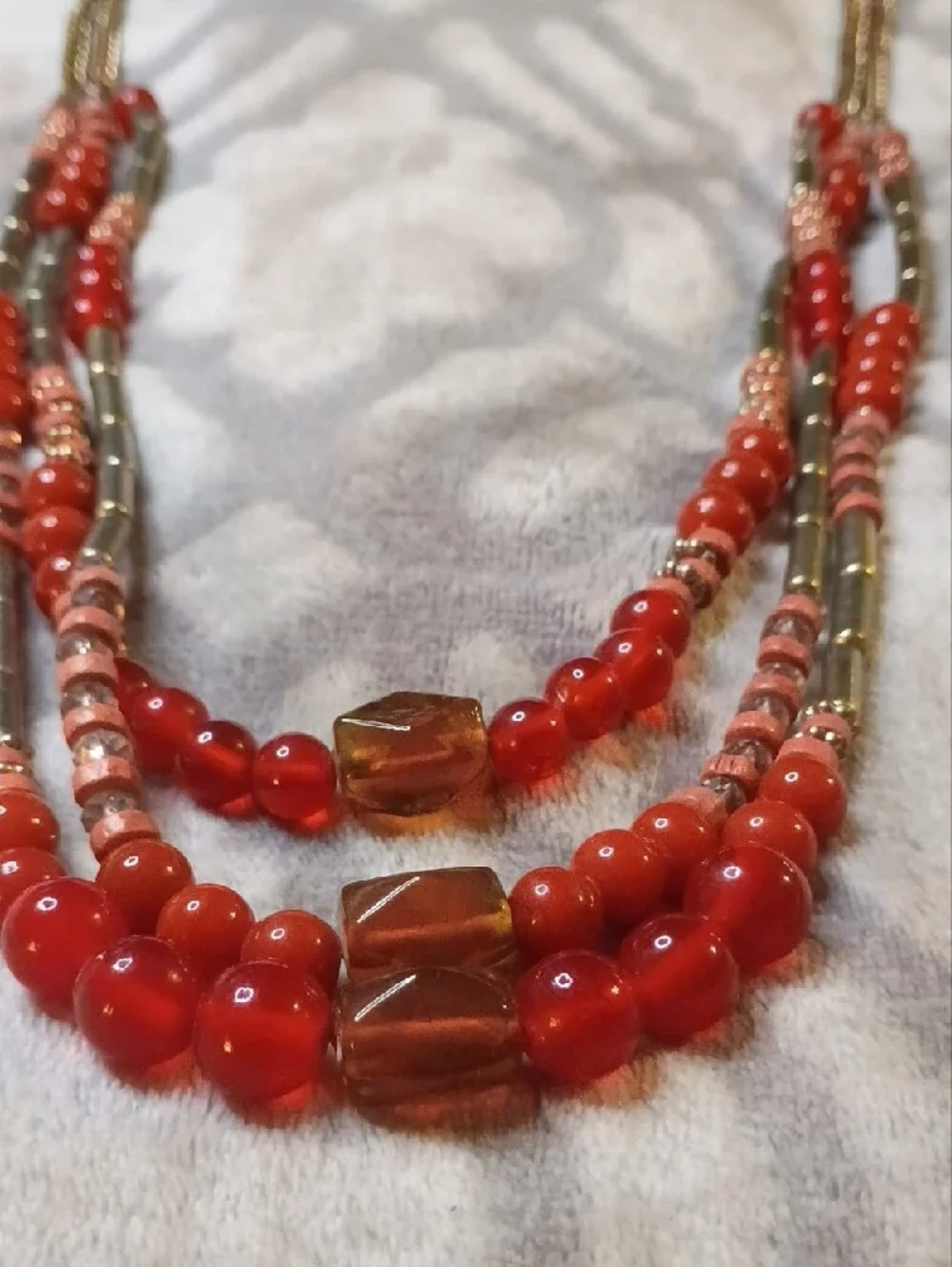 Layered Coral and Gold-Bead Necklace